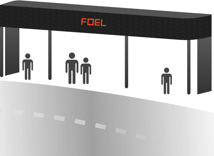 Rounded-edge curved bus stop screen